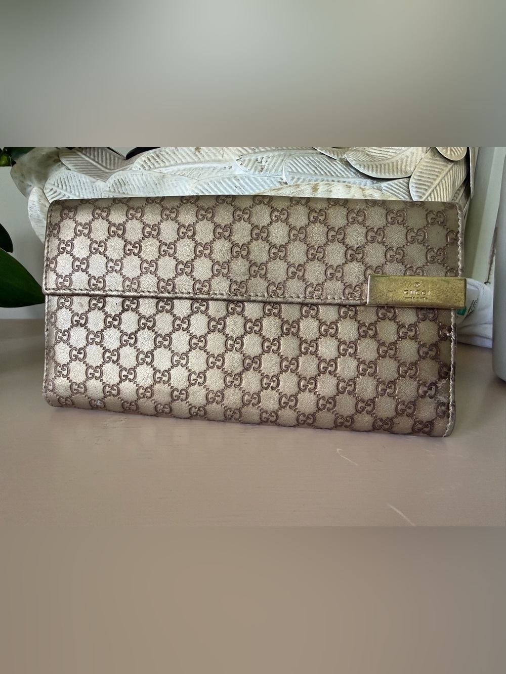 Gucci Metallic Champagne GG Fold-Over Wallet